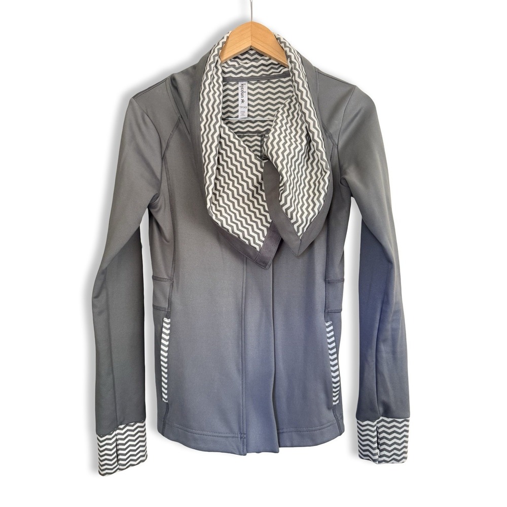 Kyodan Gray Athletic Jacket Women's XS Chevron Trim Zip Up Yoga Activewear